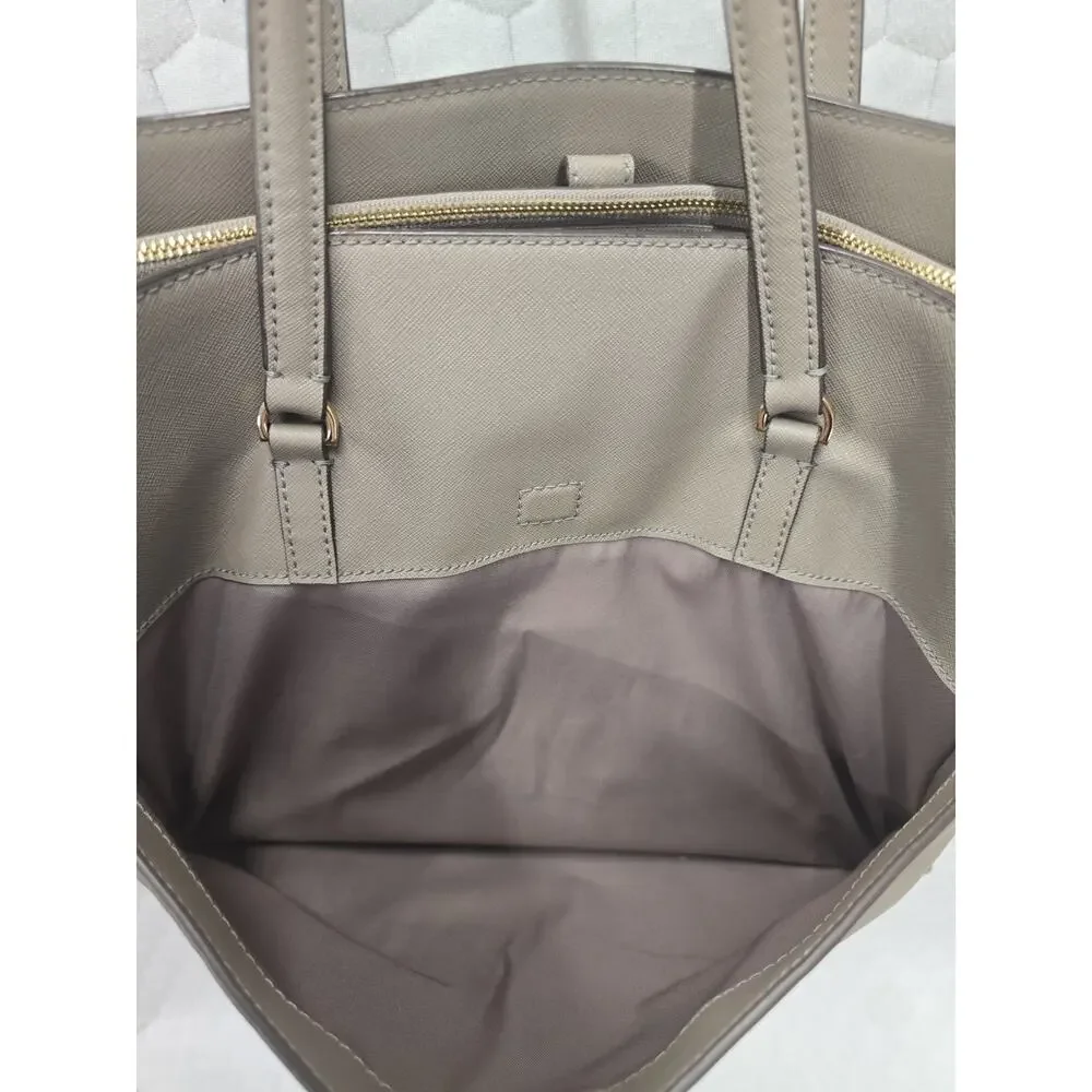 Tory Burch Parker Saffiano Leather Tote Shoulder Bag Greige 10008011 Dust Storm